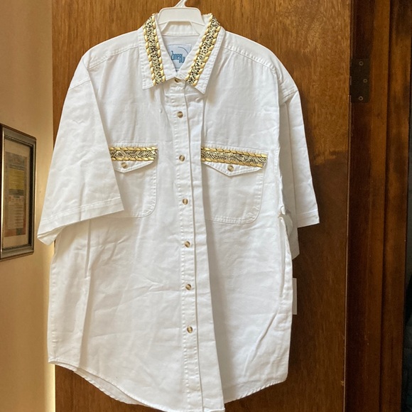 Zeta Blue Diamonte Short Sleeve Denim Shirt